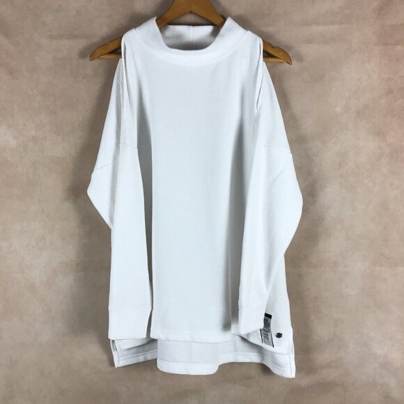 IDEOLOGY Active Split-Sleeve White Ribbed Mock-neck Sweatshirt NWT 1X - Picture 5 of 6